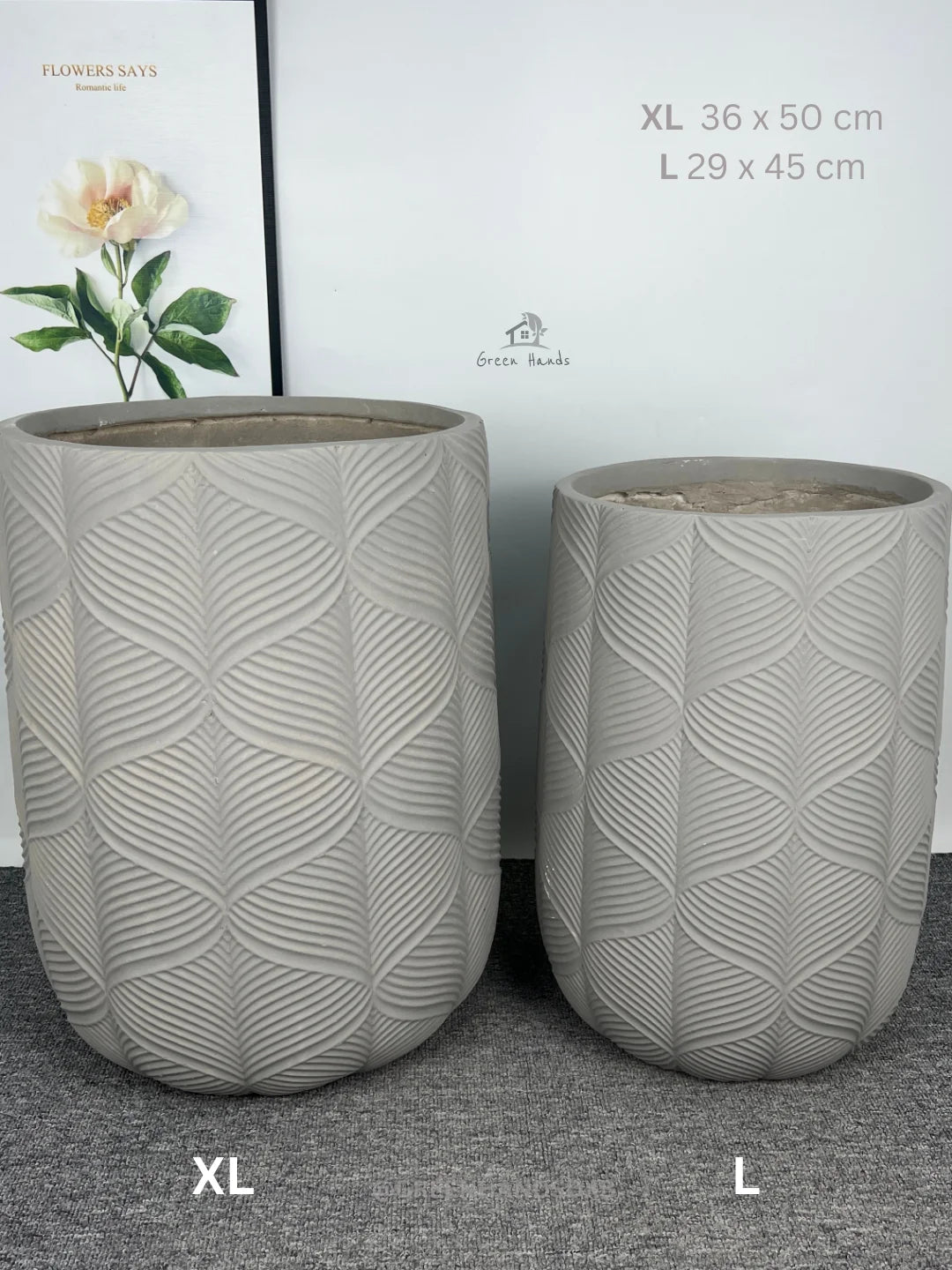 Traditional Engraved Wavy Grey Fiber Cement Pot