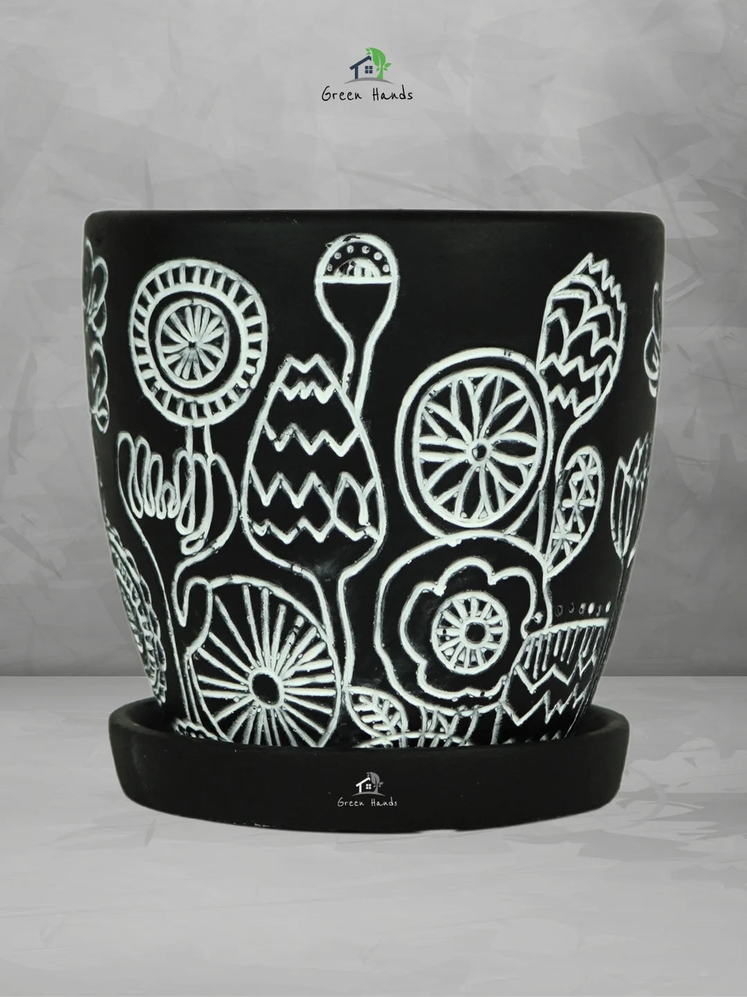 tribal plant pot Abstract Tribal Art Pots – Green Hands