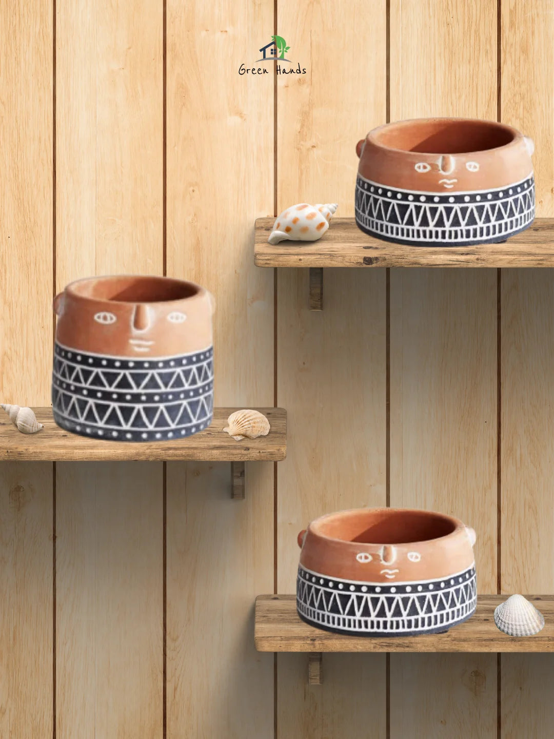 Artistic Abstract Tribal Face Pots: Add Elegance to Your Greens