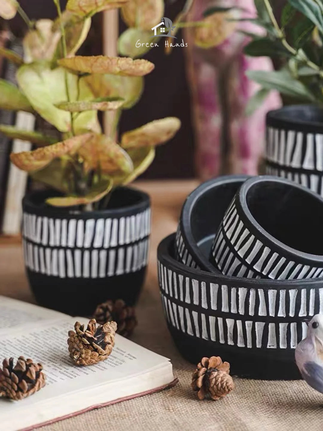 african planter pots African Tribal Marks Pot – Green Hands