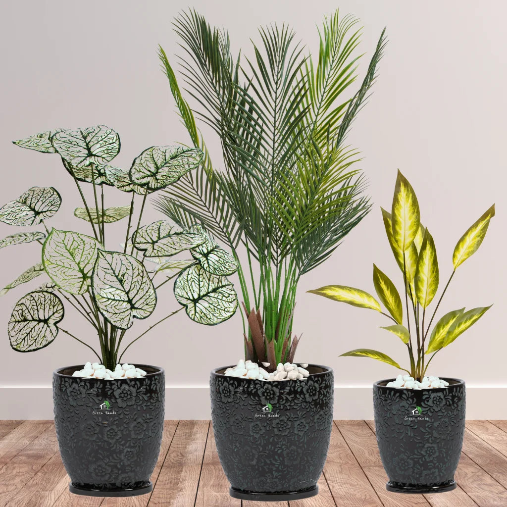 Premium Artificial Plant Bundle: Areca Palm, White Taro & Aglaonema - Perfect for Indoor Decor