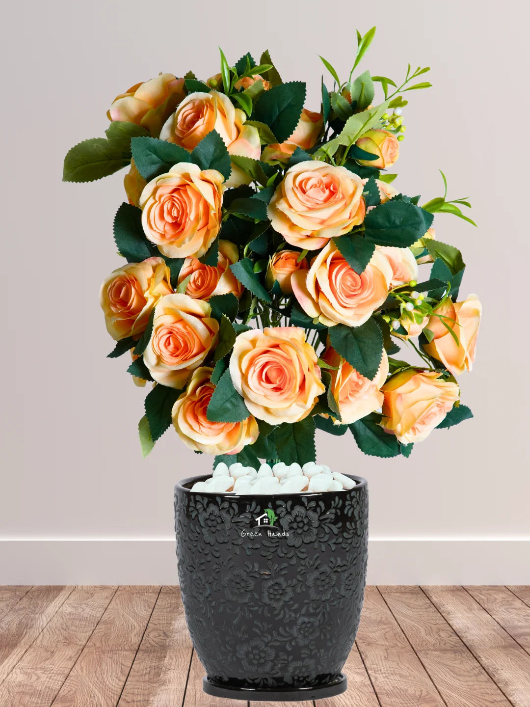 Luxury Artificial 30 Roses in Japanese Black Floral Ceramic Pot