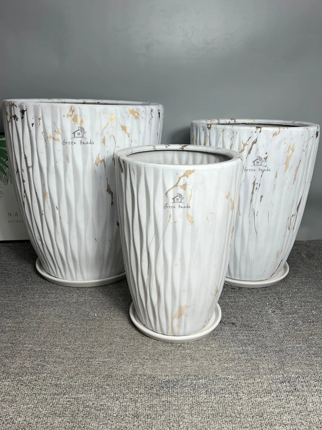 Premium Extra Large Marble Ceramic Pots Marble Gold Set