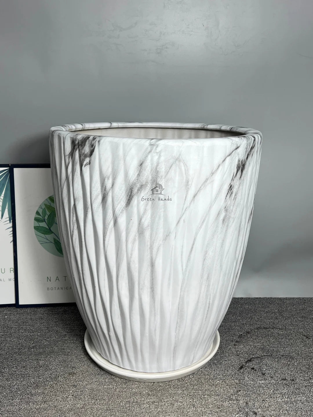 Premium Extra Large Marble Ceramic Pots Marble Grey XL