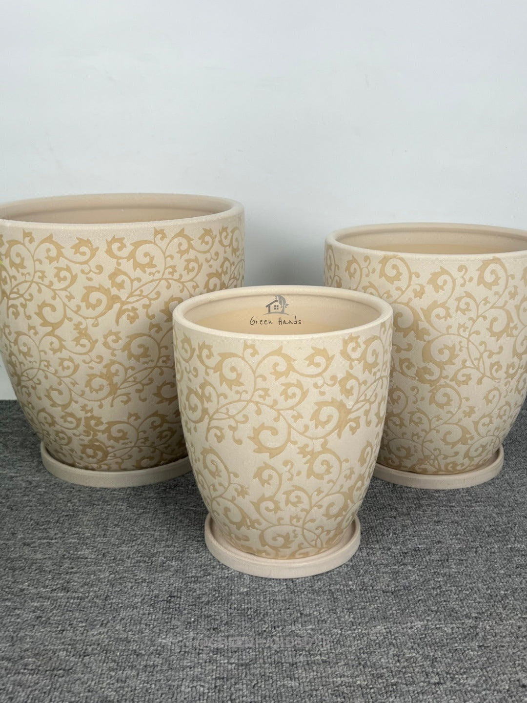 Stylish Antique Floral Beige Ceramic Pots for Modern Decor | Green Hands UAE