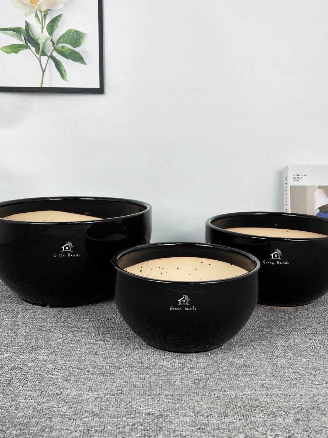 Bonsai-Style Flat Glossy Black Ceramic Pots: Modern Decor for Offices & Homes in Dubai & Abu Dhabi