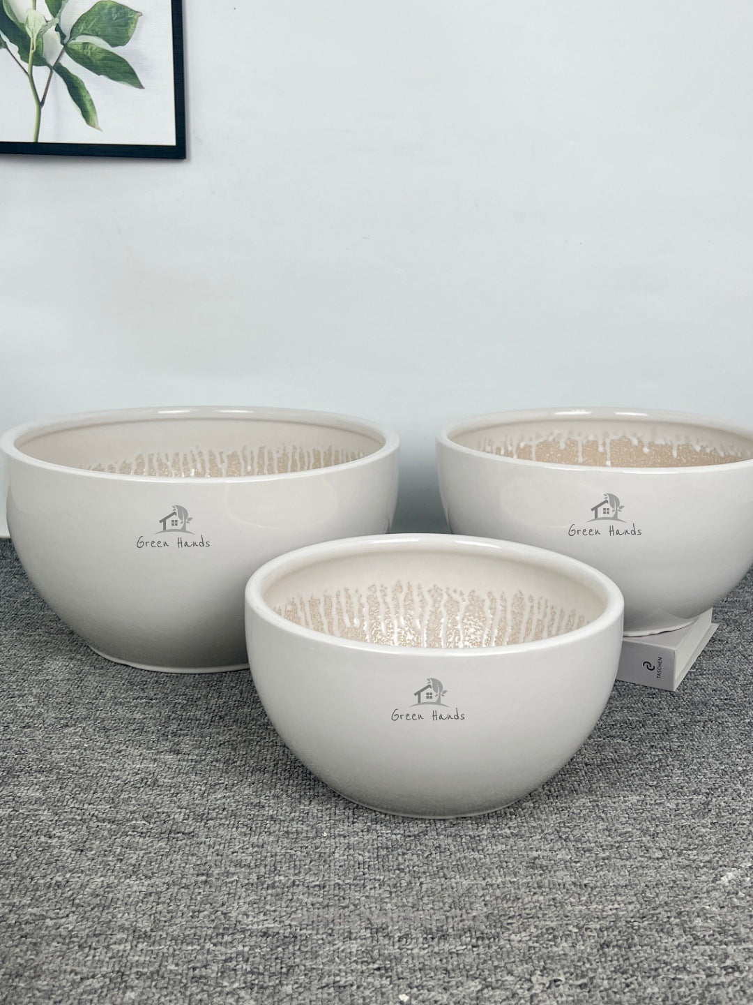 Bonsai-Style Flat Glossy White Ceramic Pots: Contemporary Decor for Offices & Homes in Dubai & Abu Dhabi | Perfect for Plants | Drain Holes and Base Plates