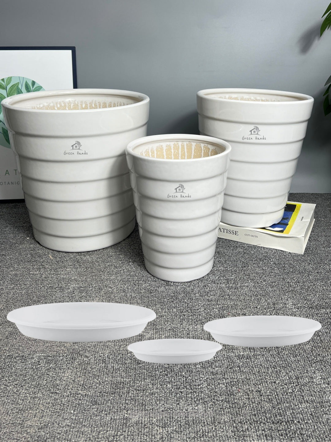 Premium Glossy Striped Ceramic Pots