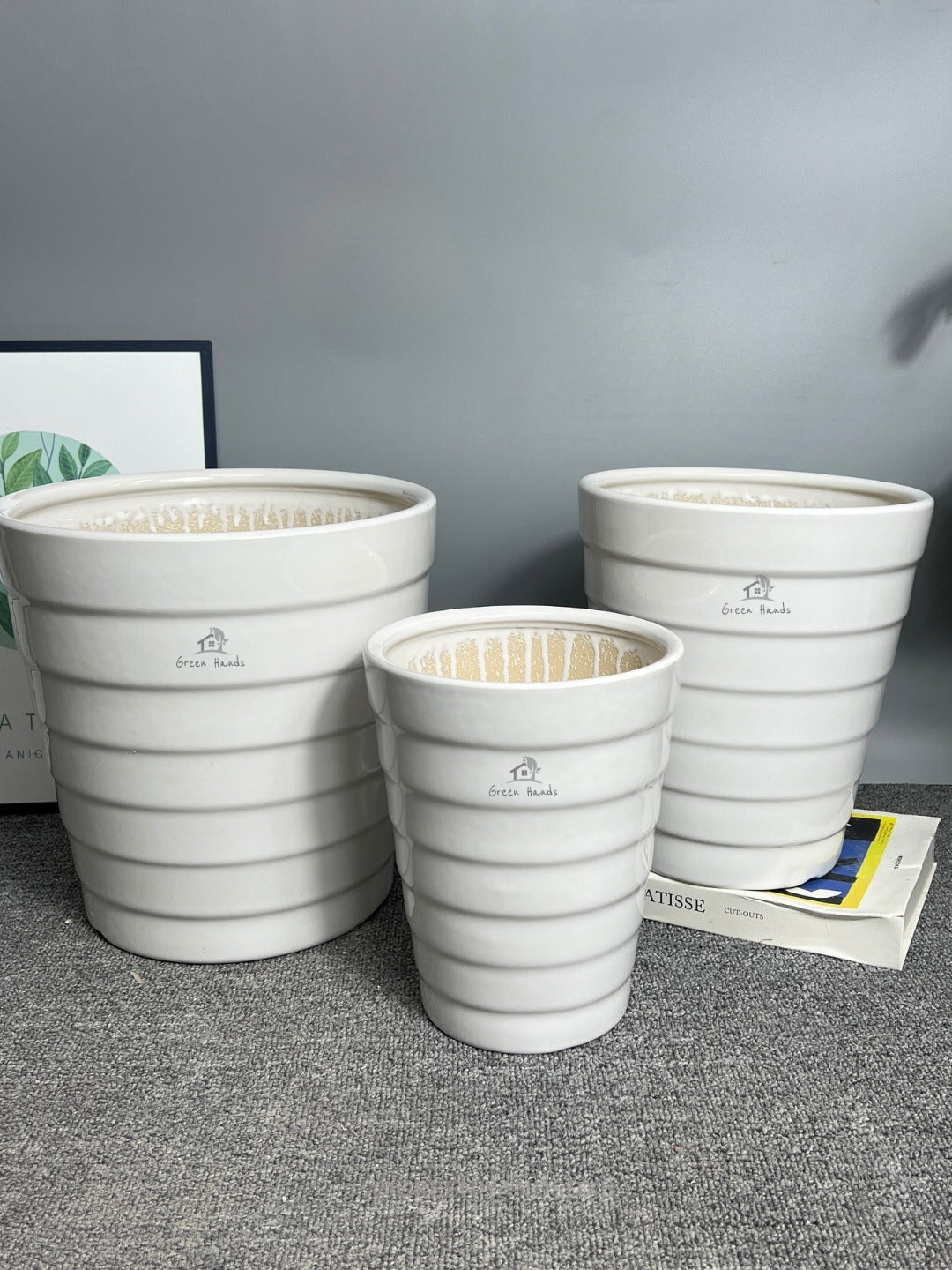 Premium Glossy Striped Ceramic Pots