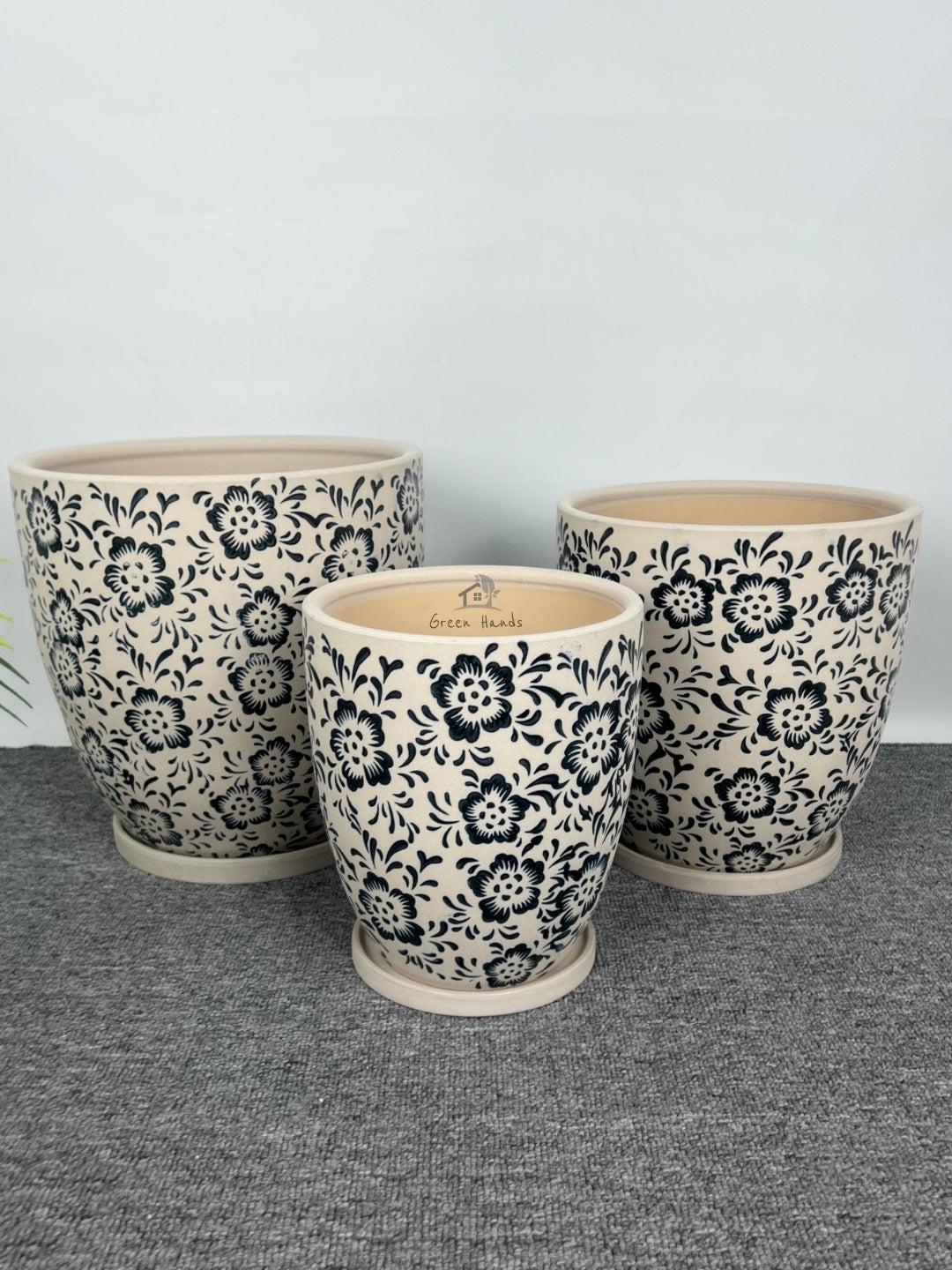 Japanese Imari Art-Inspired Floral Ceramic Pots in Dubai & Abu Dhabi: Ideal for Modern Interiors and Sophisticated Rooms with Drain Hole and Matching Ceramic Base Plates