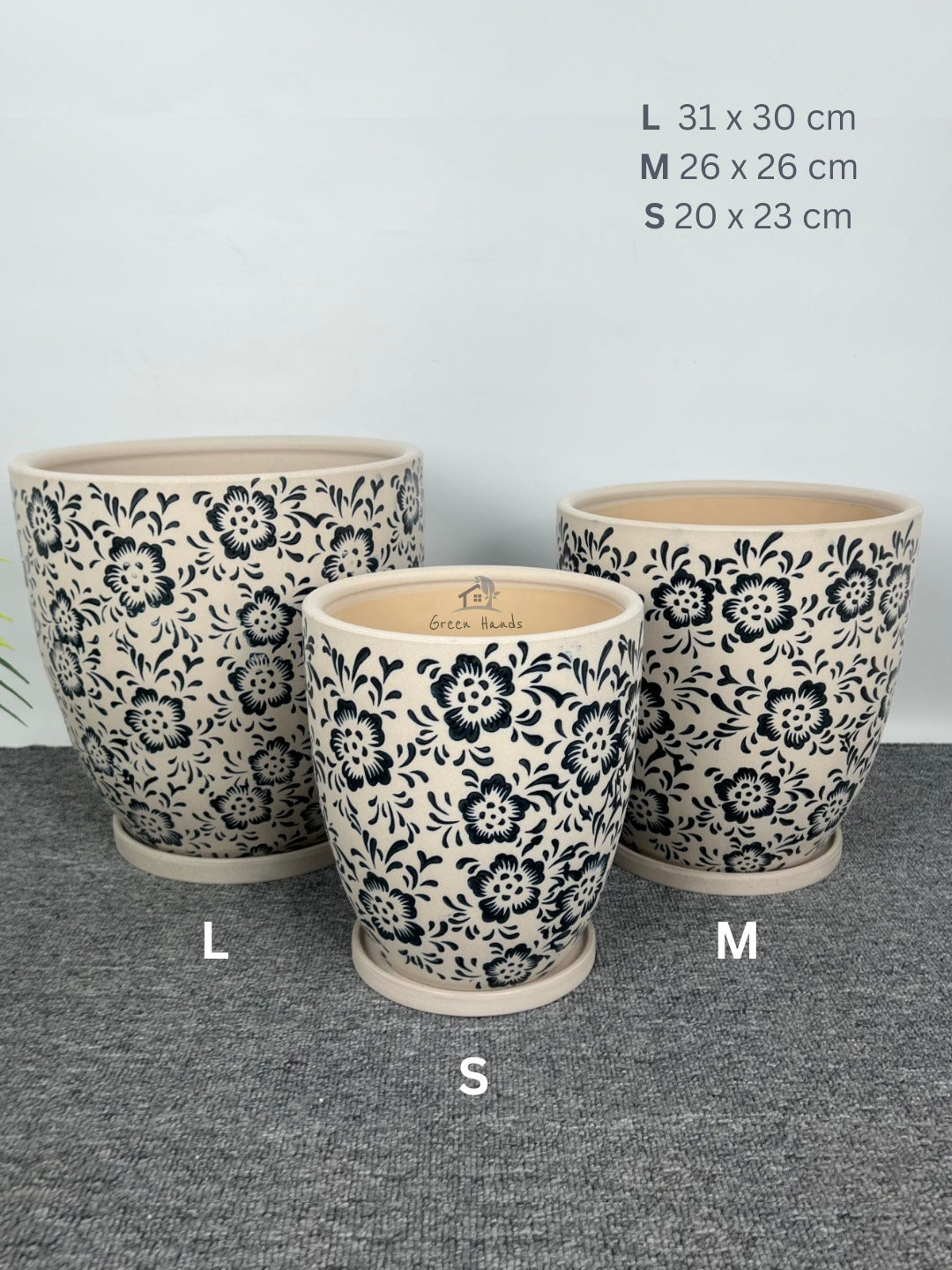 Japanese Imari Art-Inspired Floral Ceramic Pots in Dubai & Abu Dhabi: Ideal for Modern Interiors and Sophisticated Rooms with Drain Hole and Matching Ceramic Base Plates