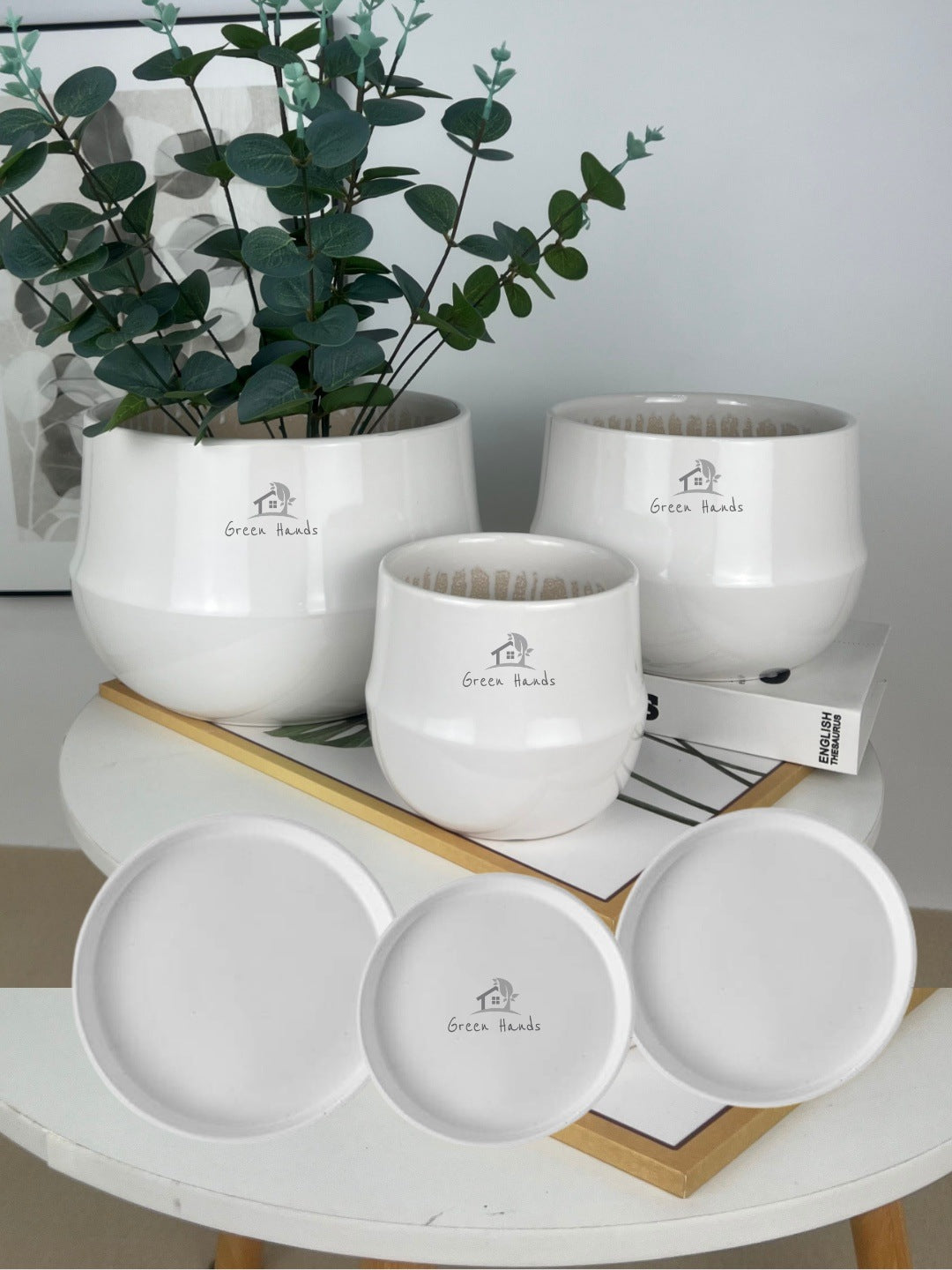 Luxury White Glossy Ceramic Pots in UAE: Modern, Chic Décor for Desktop Plants | Available in Dubai & Abu Dhabi with base plates